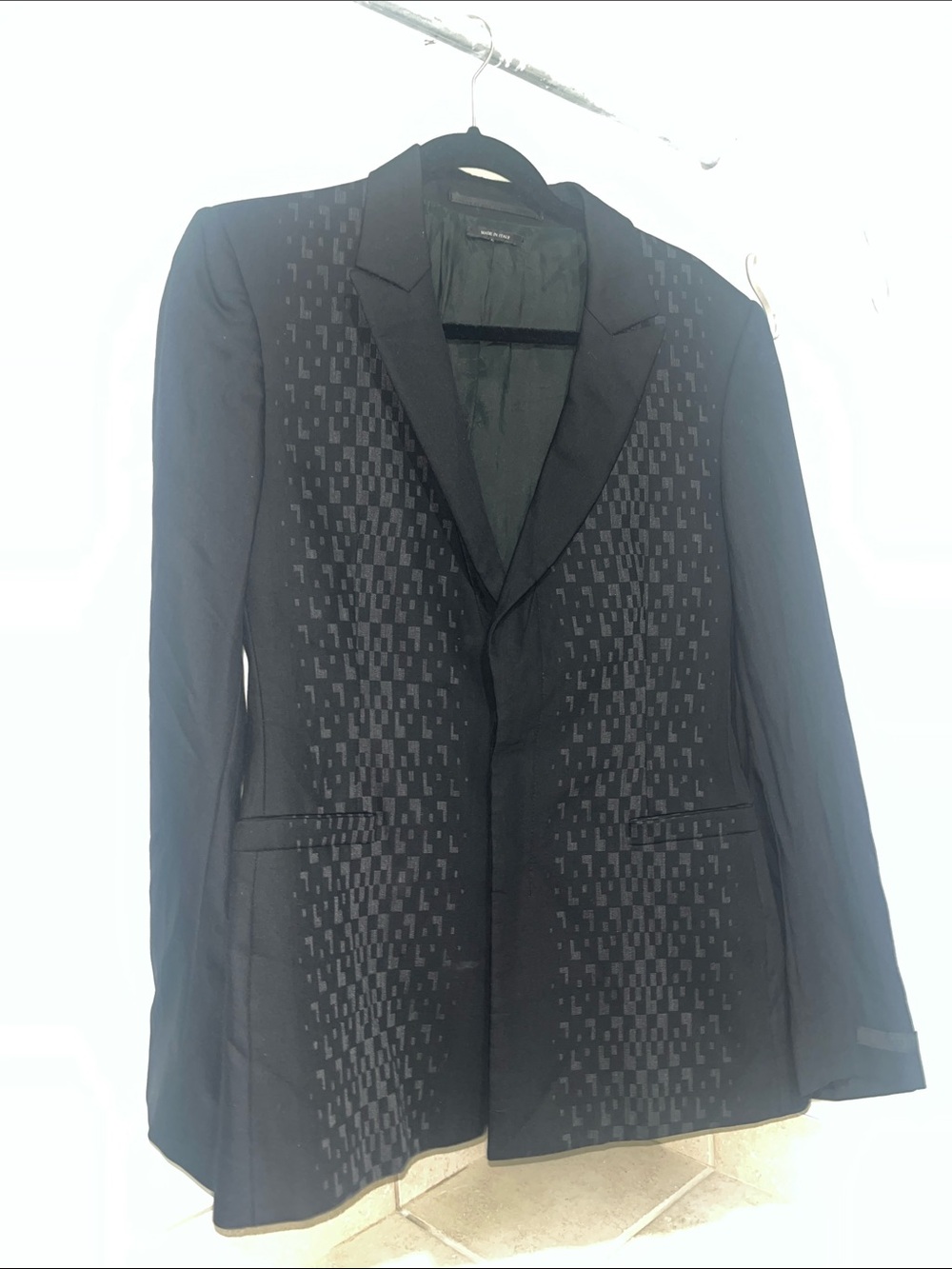 PRADA Men's Black Pattern-Panel Notch Lapel Blazer